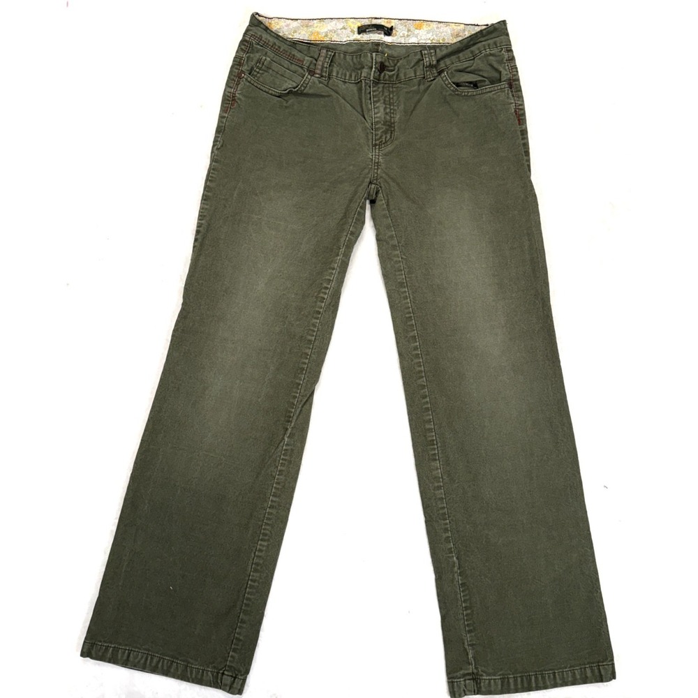 prana Corduroy Jeans Women's Size 14 Olive Green Straight Leg Mid Rise Outdoor